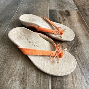 Vionic Women's Bella Fiesta Patent Croc Slip On Thong Sandals, Orange,9(NWOB)